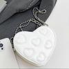 Modern Heart Detailing Women's Small Crossbody Bag PU Leather Lightweight Evening Purse With Chain Strap  White