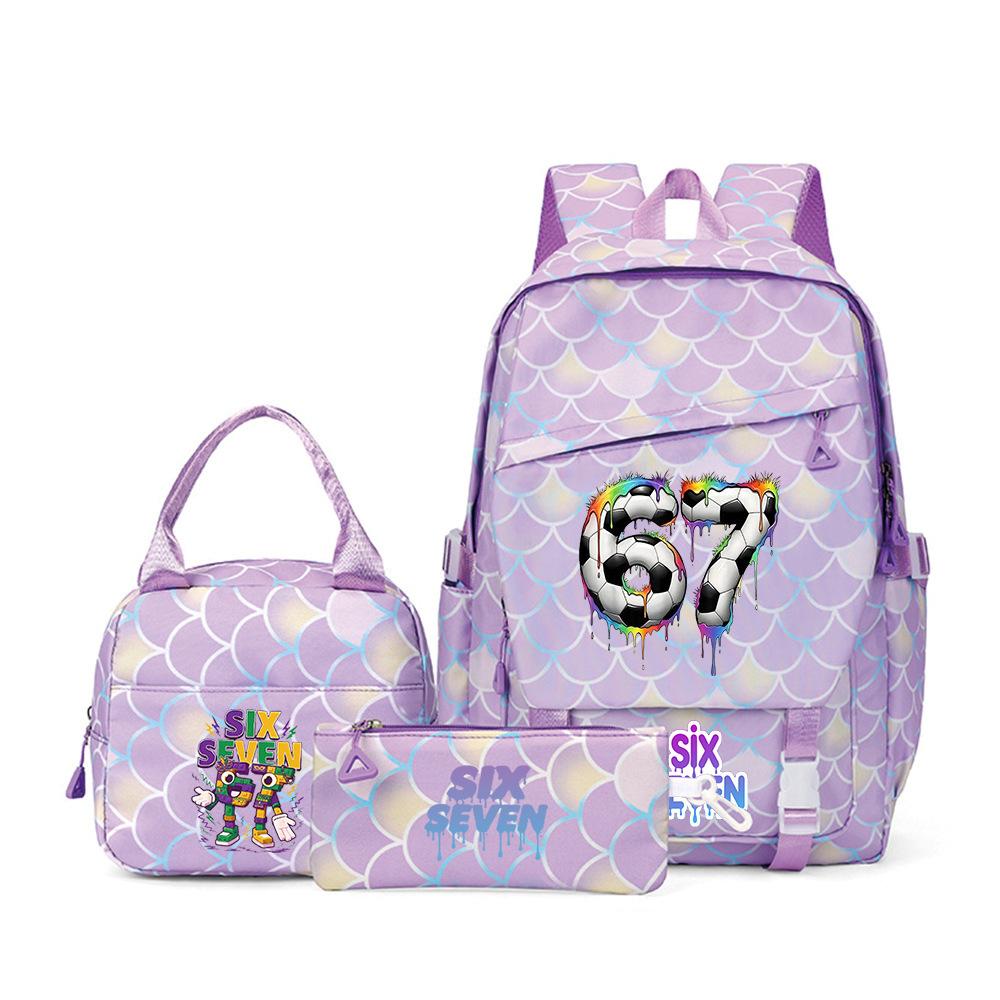 67 Impression Numérique de Dessins Animés Sac à Dos d'École Primaire et Secondaire Sac à Lunch Sac à Dos de Voyage Trois Pièces Three piece set white