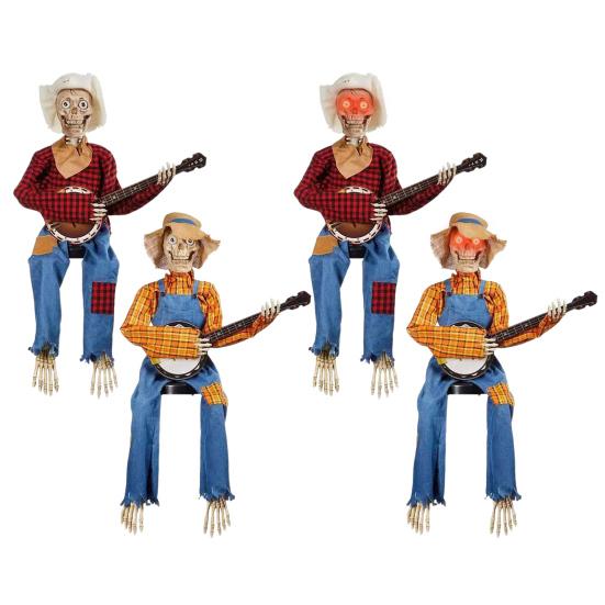 Halloween Animated Banjo Skeletons Fall Country Skeleton Musician Playing Banjo Figurine for Thanksgiving Autumn Harvest Decor