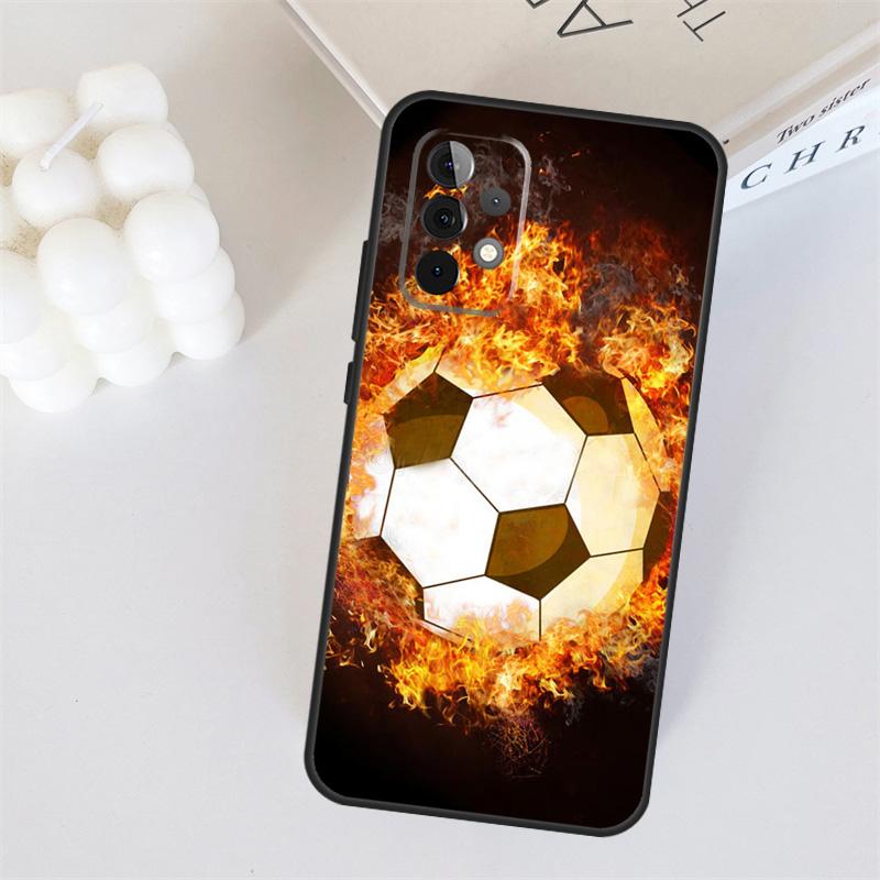Fire Football Ball Soccer For Samsung Galaxy A55 A35 A15 A36 A56 A26 A16 A22 A32 A52 A54 A34 A53 A33 A13 A06 A05 Case