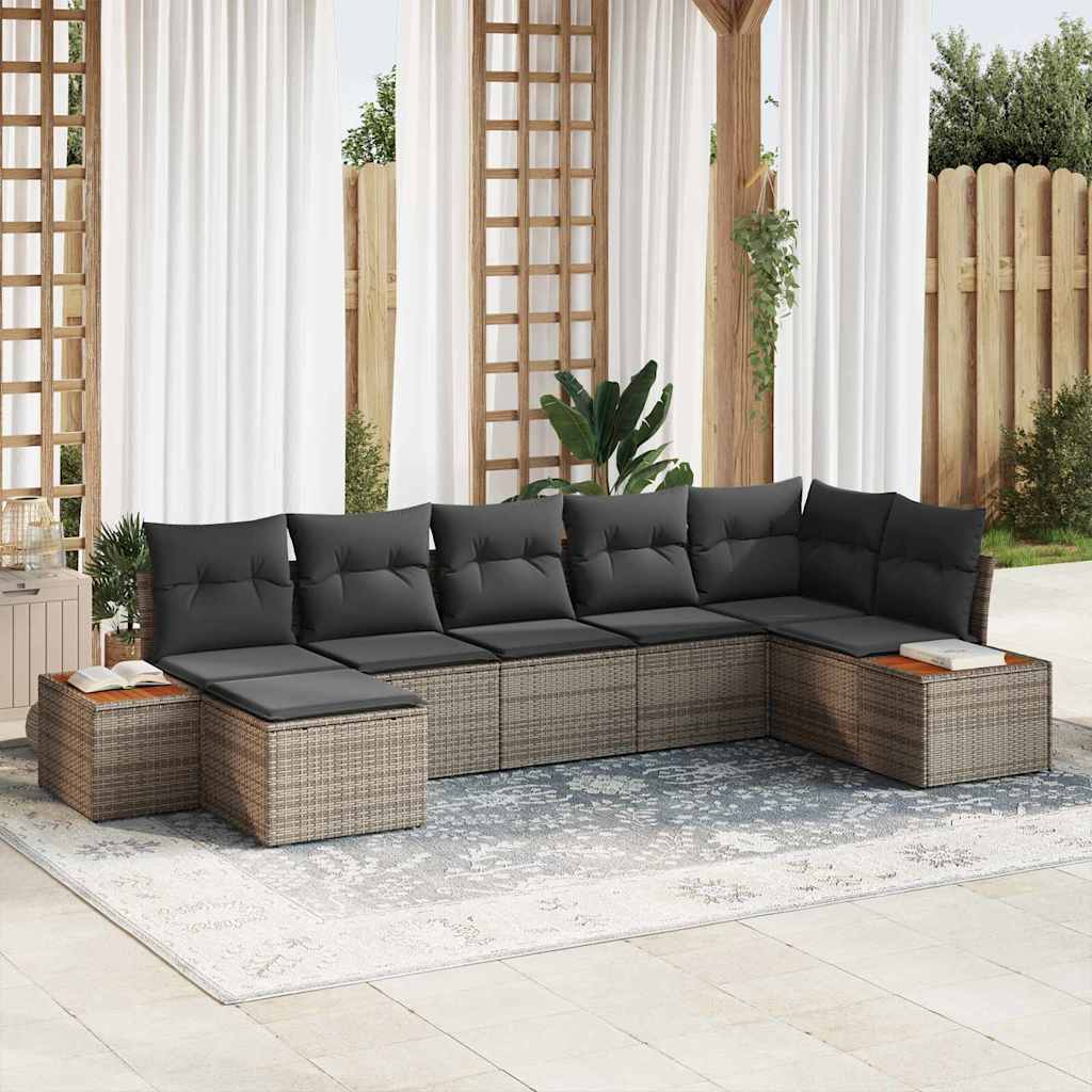 Garden Sofa Set with Cushions and Storage 8 Pcs Grey Poly Rattan
