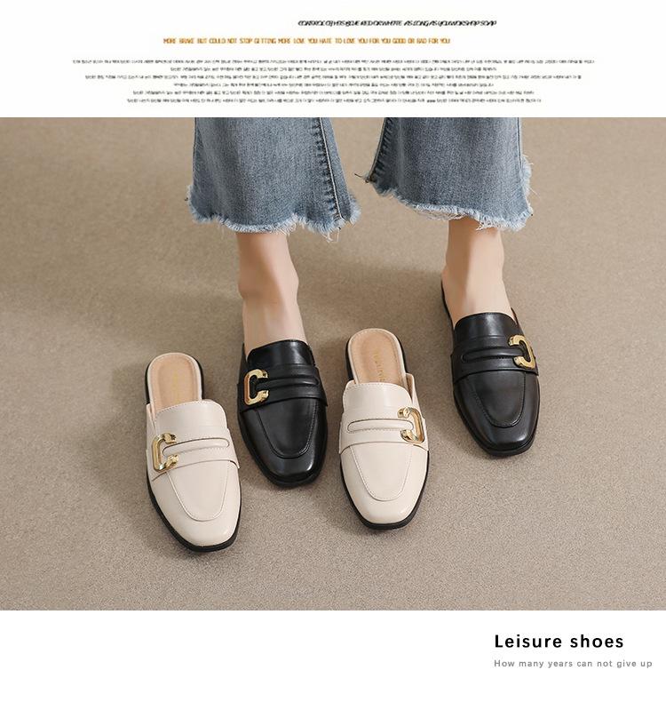 Weiwei Women's French-Style Closed-Toe Flat Mules - Retro Slip-On Slippers