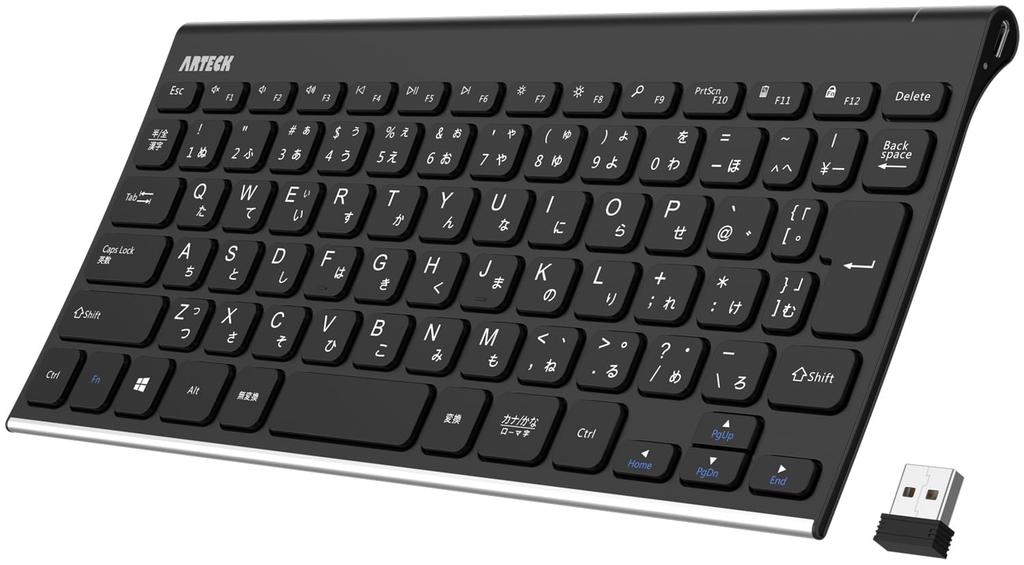 Arteck 2.4G Wireless Keyboard, Japanese Layout, Wireless Stainless Steel, Lightweight, Full-Size Keyboard for Computers, Desktops, PCs, Laptops,