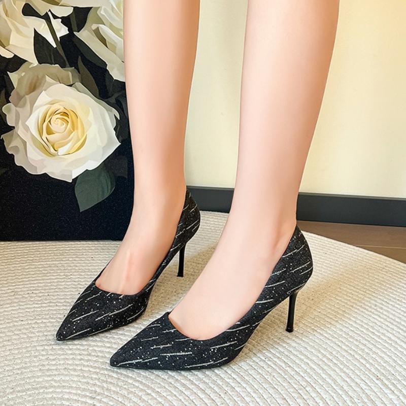 

Fashion High Heel Pumps Plus Size Women s Shoes Fashion Summer Retro High Heels Shoes Denim Pointed Stiletto Work Shoes Zapatos De Mujer 34 чёрный