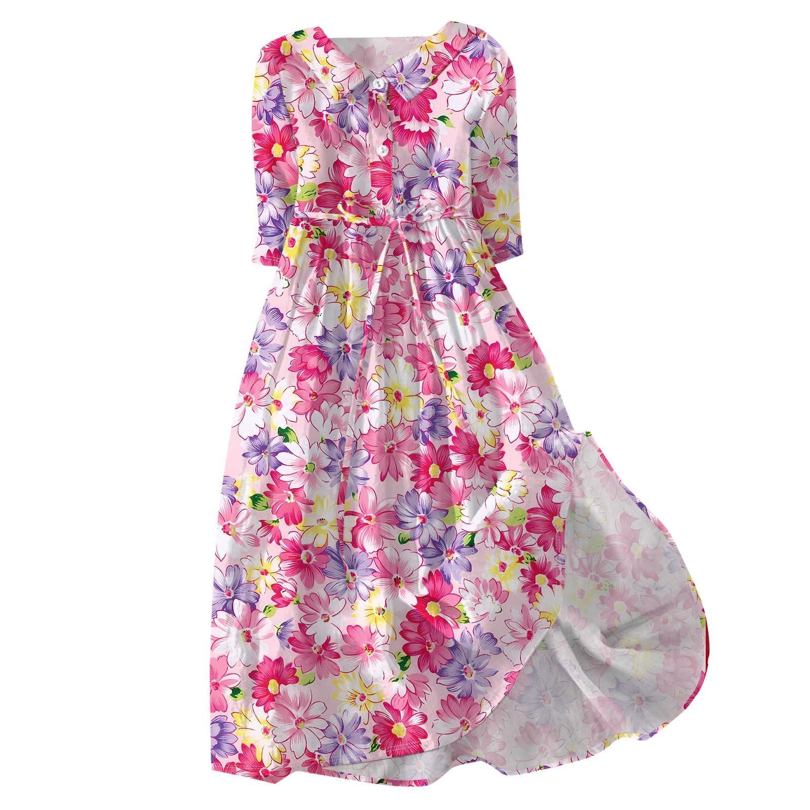 

Женская мода повседневное платье с воротником на лацкане и пуговицами с рукавами 3/4 и бретелями M розовый