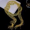 Elegant Crystal Beaded Tassel Pendant Necklace Women Gold Blue Boho Chic Long Chain Statement Jewelry