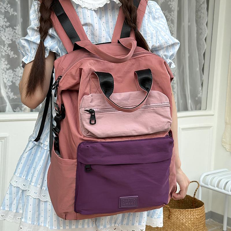 

College Style Student Schoolbag Women s Color Block Backpack Computer Backpack сірий