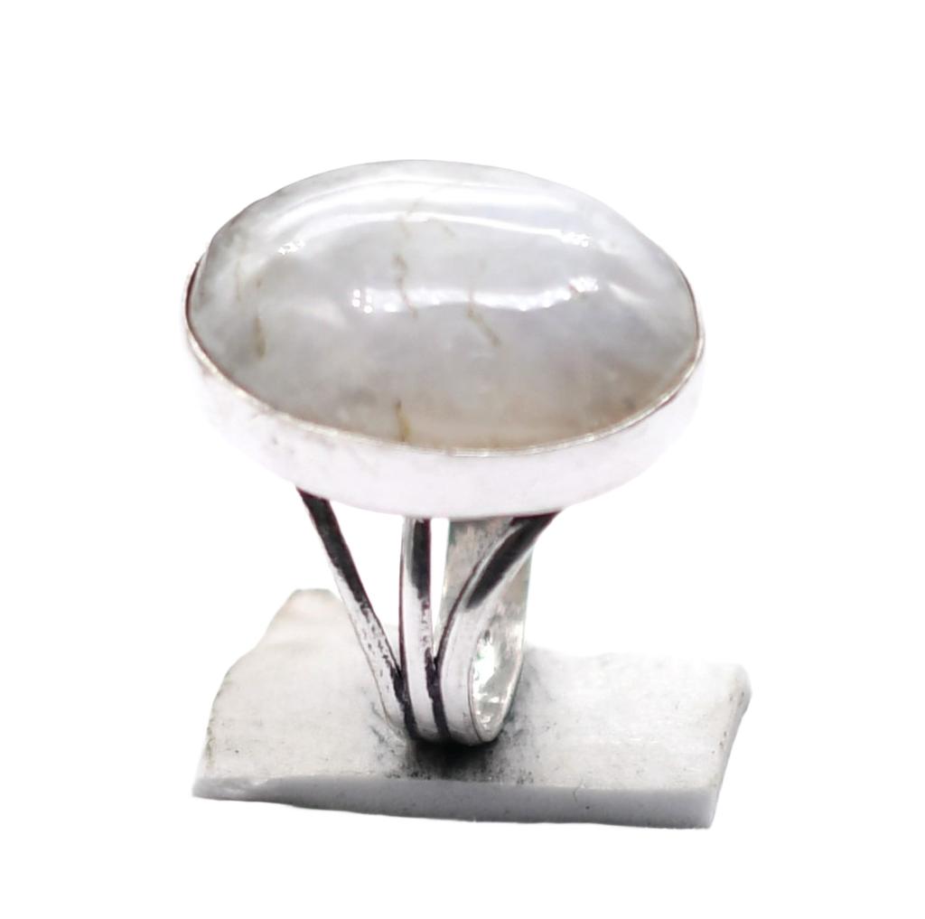 Moonstone Natural Gemstone Antique Silver Plated Ring US Size-5.75 R5356