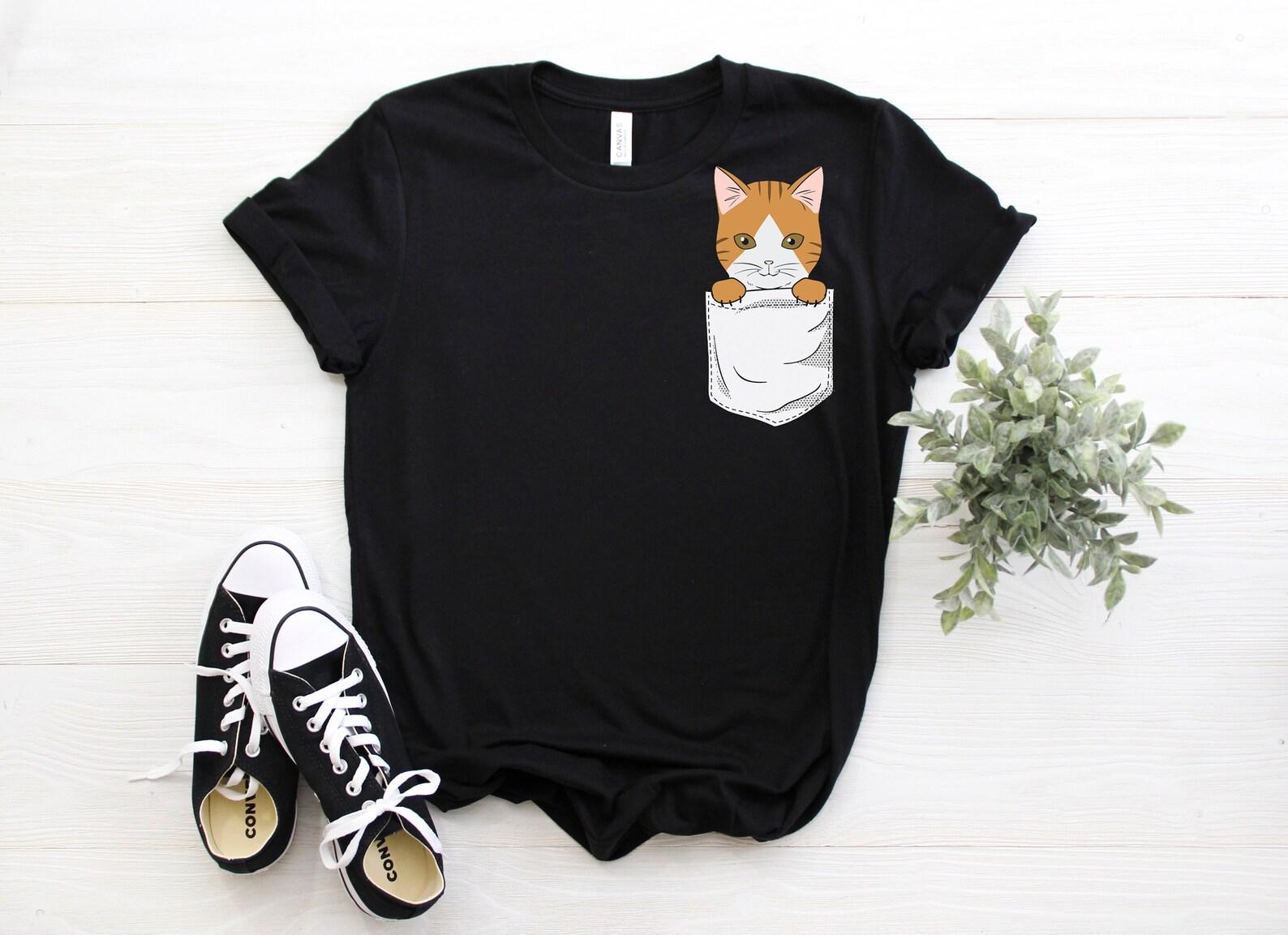 Cat Pocket Cute T-Shirt, Cats Lover Gift, Best Cat Dad Mom, Crazy Cat Lady, Funny Kitty Owner Costume, Kitten Outfit, Birthday Present Tees, 120