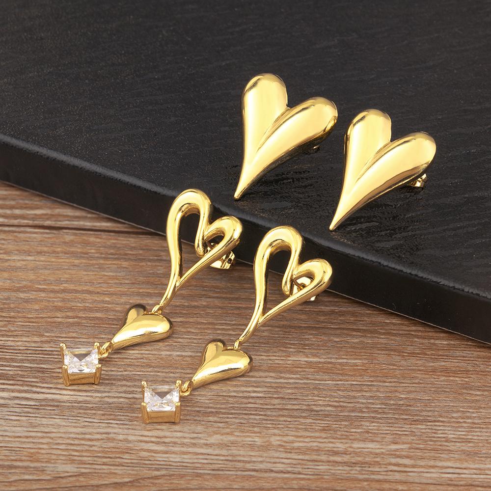 Nidin New Trendy Heart Shape Hollow Design Fine Stud/Drop Earrings For Women Girl Sparkling Zircon Ear Jewelry Accessories Gifts