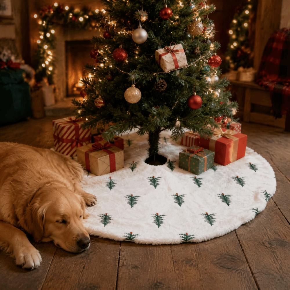Plush Christmas Tree Skirt Embroidery Plush Tree Skirt Faux Fur Tree Skirt Home Decor