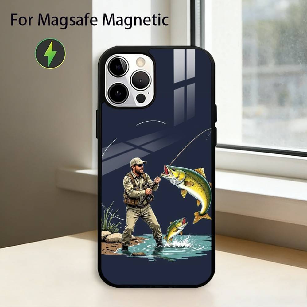 

Чехол для телефона Рыбалка Карп Удочка R для iPhone 17, 16, 15, 14, 13, 12, 11 Plus, Pro Магнитный Для Magsafe Беспроводная Зарядка iPhone12PROMAX
