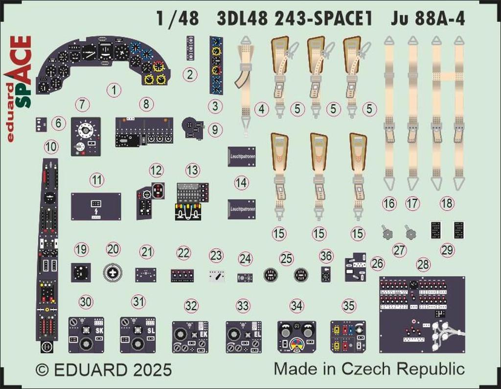 Eduard 1/48 Space Ju88A-4 Interior 3D Decal with Etching Parts Set (for ICM) Plastic Model Decal EDU3DL48243 (Airplane)