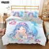 Cartoon Blue Mermaid Duvet Cover Beautiful Girl With Unicorn Bed Cover Single Double Queen King Twin Size Bedding Set For Kids