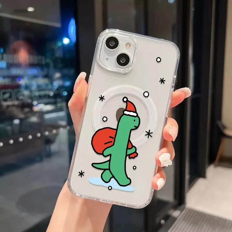 Christmas Cute Cartoon Dinosaur Joguman Magsafe Magnetic Phone Case for iPhone 16 15 14 13 12 11 8 7 Plus Pro Max X XR XSMax Tpu