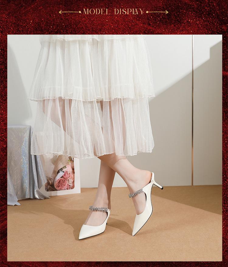 JC Fairy Rhinestone Patent Leather Stiletto Mules: Summer Pointed Toe, Closed Temperament Half-Slippers