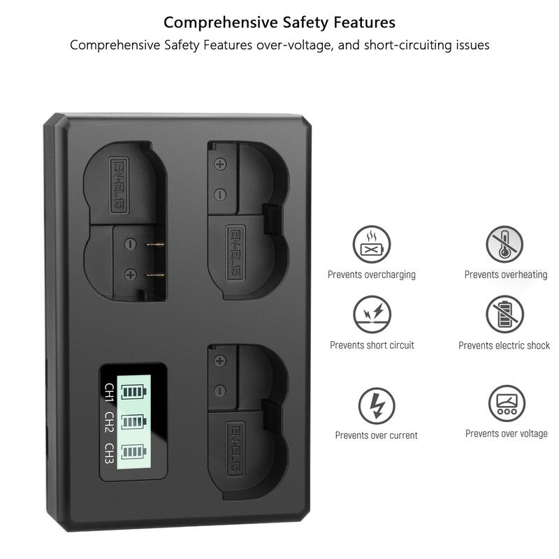 EN-EL15C EN-EL15a EN-EL15b 3 Slot Battery Charger For Nikon Z6 III Z6 II Z6 Z7 II Z7 D850 D810A D810 D800E D800 D750 D610 D600