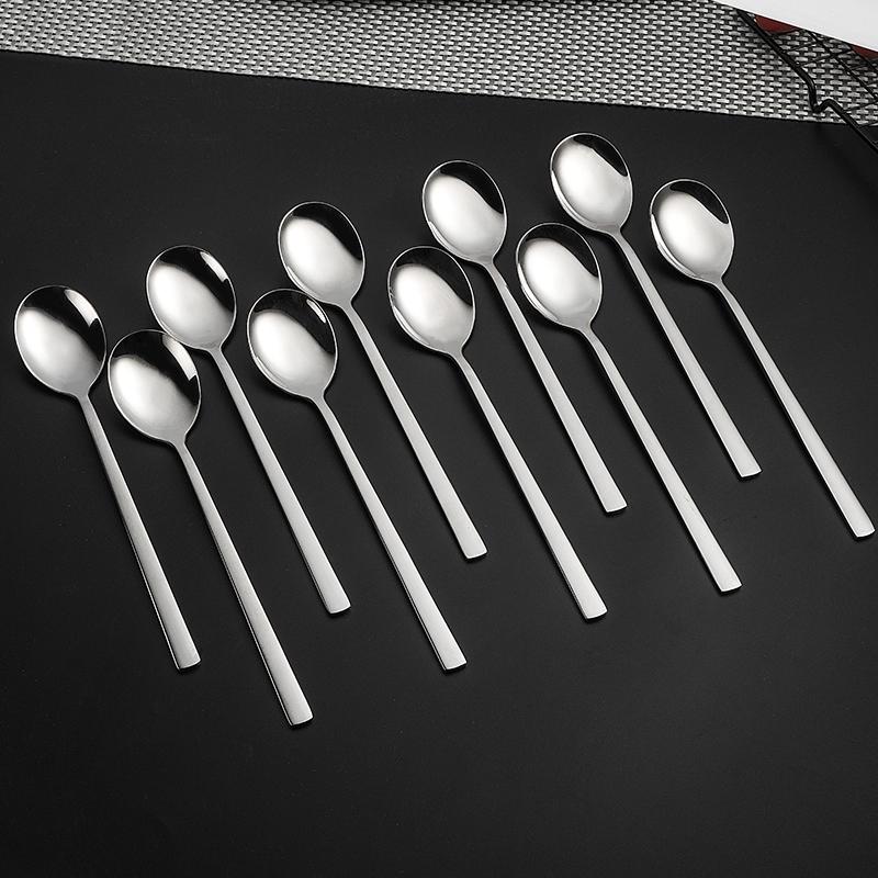 Korean Long-Handled Thick Stainless Steel Spoon for Soup and Coffee