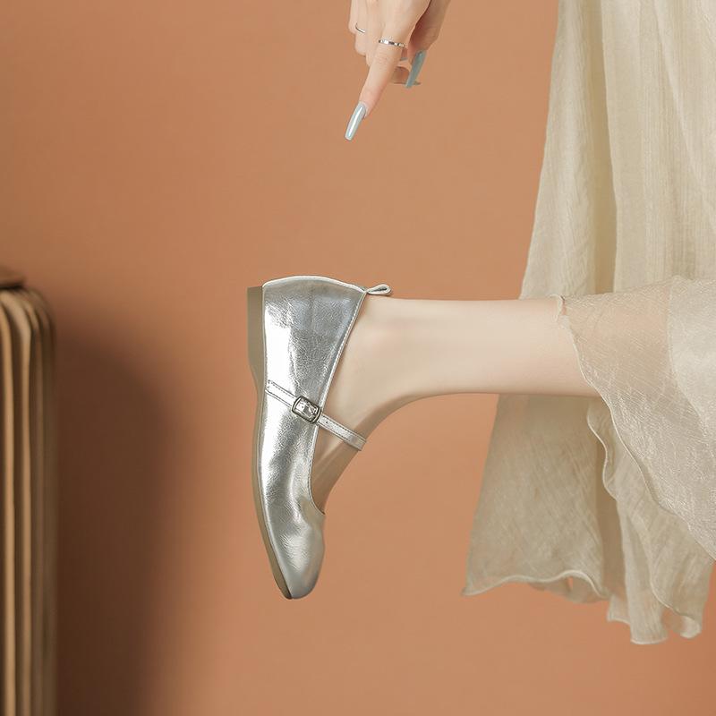 Small Inner Height Increase Mary Jane Shoes Single Shoes Spring and Summer Silver
