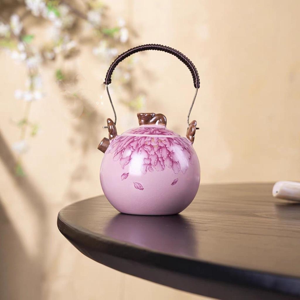 Ru Kiln Hydrangea Flower Beam Pot Teapot Tea Ware Household Ceramic Tea Set Tea Making Single Pot Open Film Can Raise Teapot