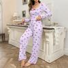 Women's Pajamas Bowknot Long Sleeve Pants Set Printed Set