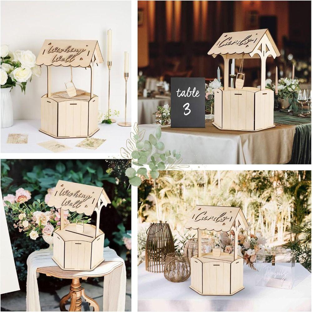 Natural Wishes Wedding Card Box Wood Craft Receiving Box Wooden Gift Card Box  Birthday Baby Shower