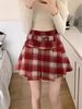 Plus Size Red Plaid Wool A-line High-Waisted Slimming Pleated Short Skirt - Early Autumn Collection