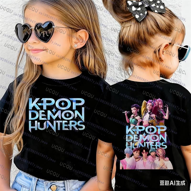 Kpop Demon Hunters Parent Child Short Sleeve Tshirt Kpop Demon Hunters Harajuku Casual Fashion Cotton Kids Cosplay Clothing