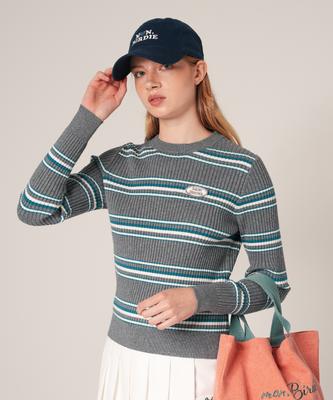 MONBIRDIE GOLF Emily Striped Crewneck Knit Grey
