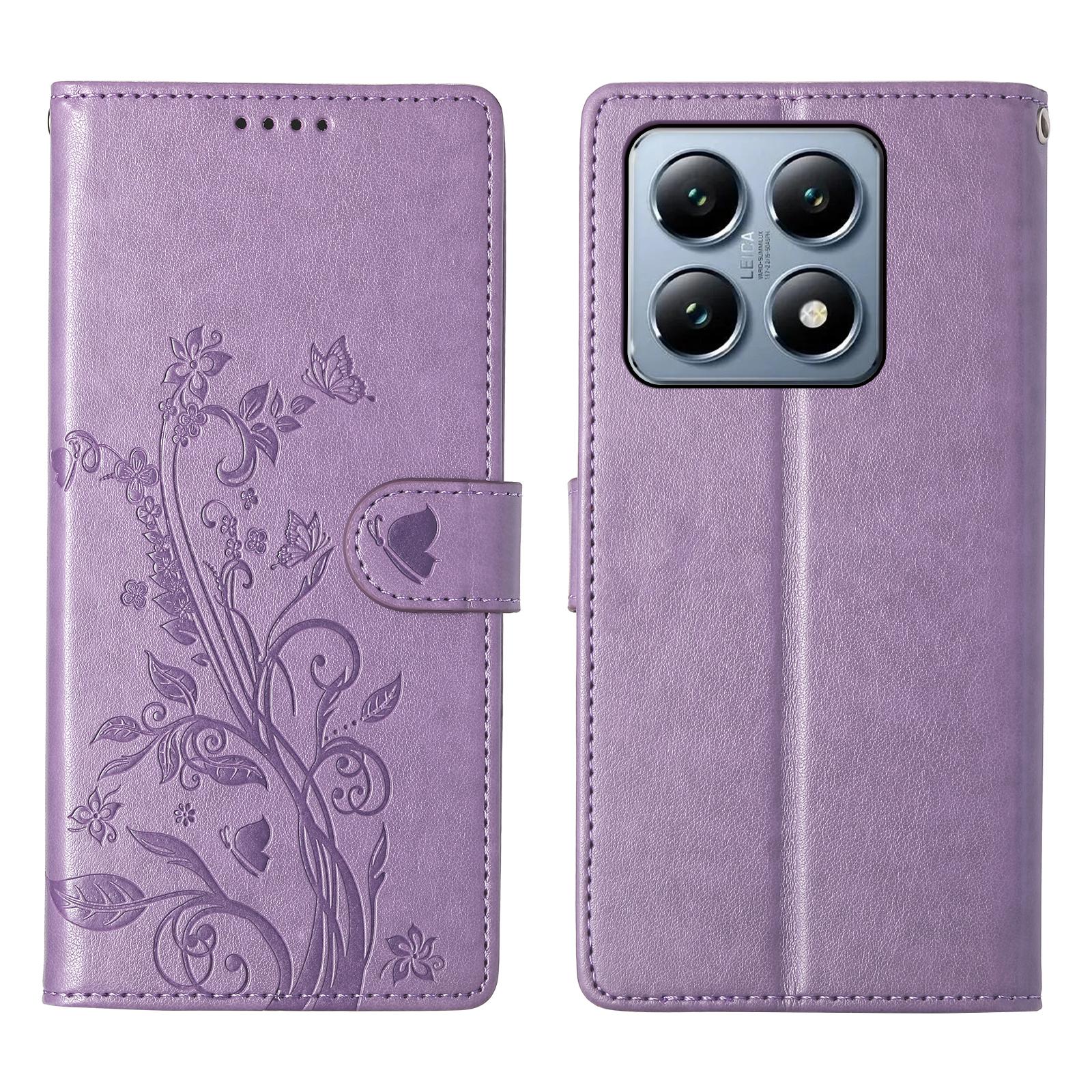 Для Xiaomi 14T Pro Чехол-кошелек с отпечатком Бабочка и Цветок, из ПУ-кожи, с ремешком на запястье F