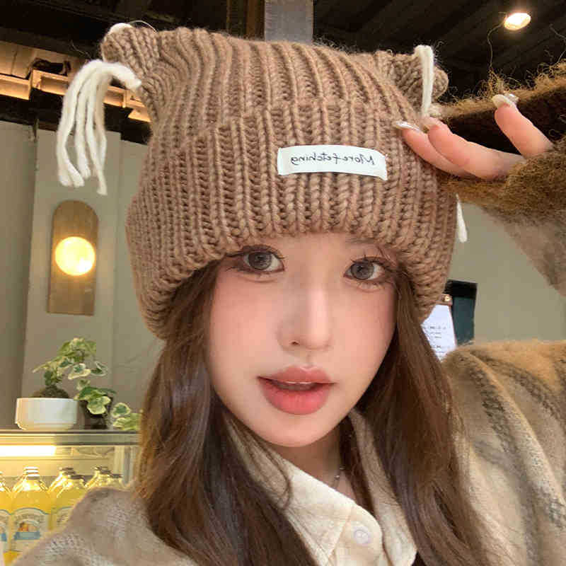 

Knitted Hat for Women Autumn and Winter Korean Version Face Showing Small Woolen Hat Large Head Circumference Warm Ear Protection Pullover Hat One Size