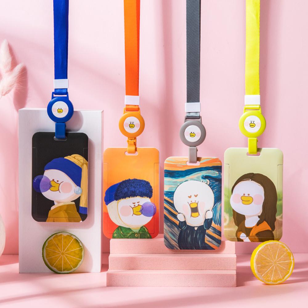 Student Hang Rope Card Holder Oil Painting Card Case Bus Card Protection Cover Pull Badge Holders