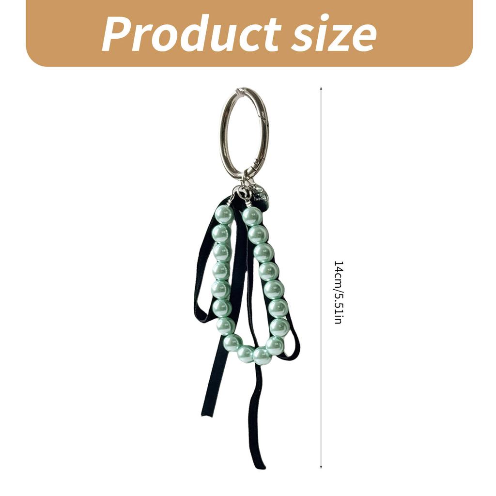 Lovely Ribbon Bowknot Pearls Keychain Pendant Bag Phone Pendant Women Backpack Handbag Charm Lovely Decoration