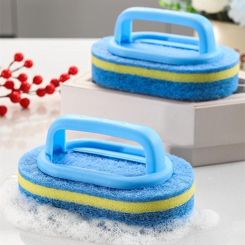 6/3/1Pcs Household Cleaning Brush with Handle Sponge High-Density Thick Scouring Pad Kitchen Bathroom Toilet Wall Clean Brush