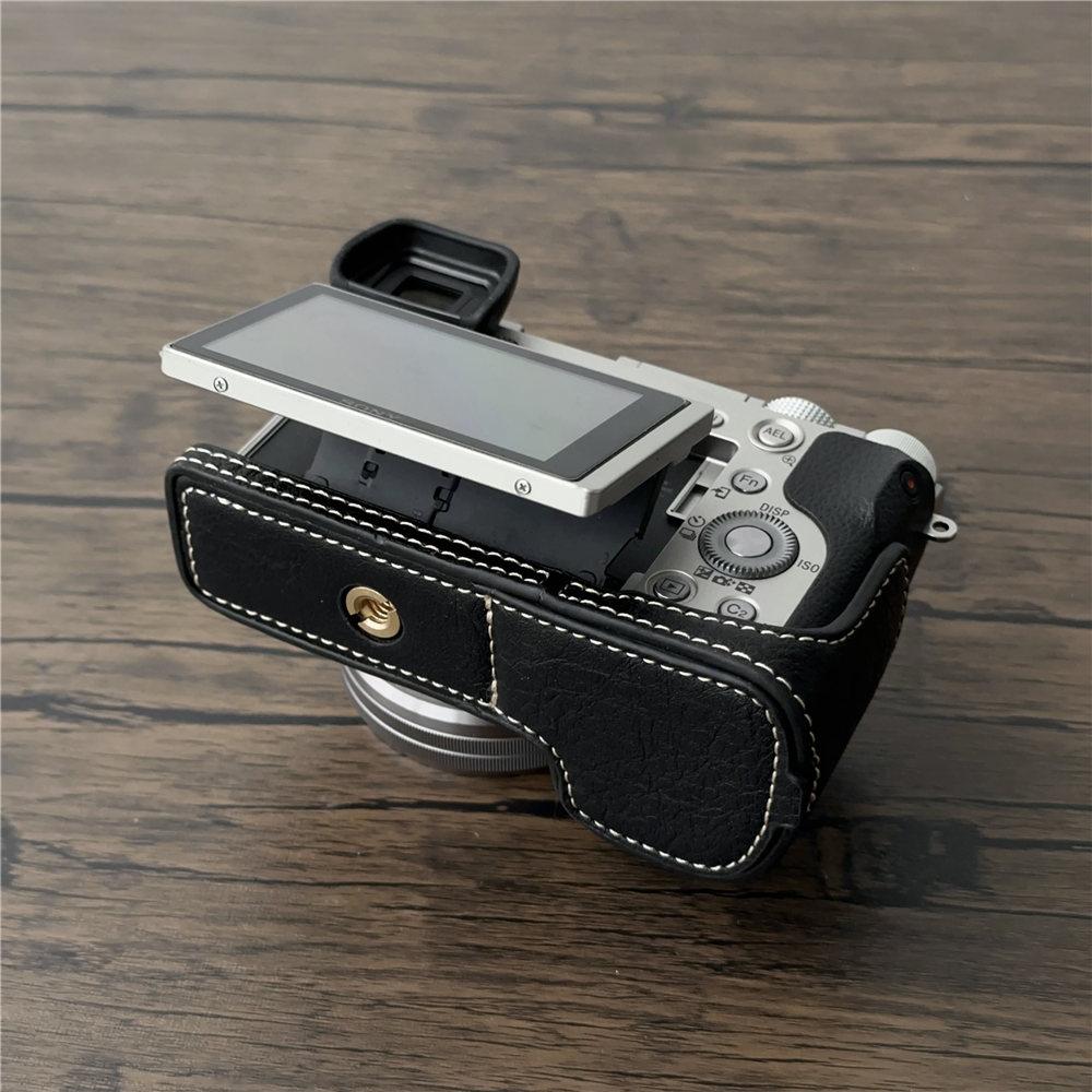 Pouzdro z PU kůže pro fotoaparát Sony A6300 A6400 A6000 A6100 se spodním otevíráním
