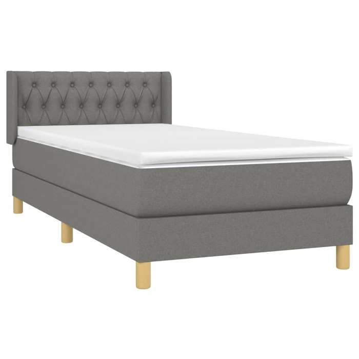 3130474 vidaXL Divan Bed and Mattress Dark Grey 90x190 Cm Fabric