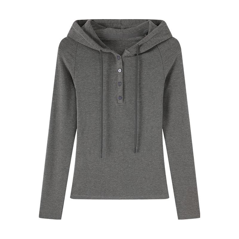Women's Slim Fit Hooded Henley with Long Sleeves - Comfortable, Skin-Friendly Autumn/Winter Base Layer Top