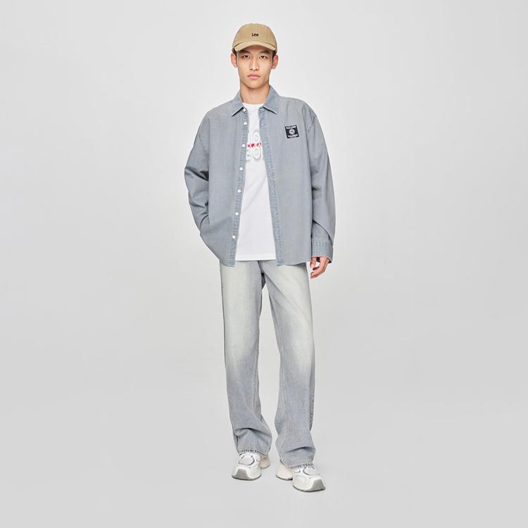 SS25 Loose Fit Vintage Washed Long Sleeve Denim Shirt Unisex Shirts Light-Blue LUT0098326DE00FA08011