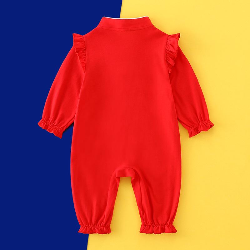 Autumn Long Sleeve Cotton Romper for Baby Girls - Dragon Year Design, Perfect for First Months and One Year Old