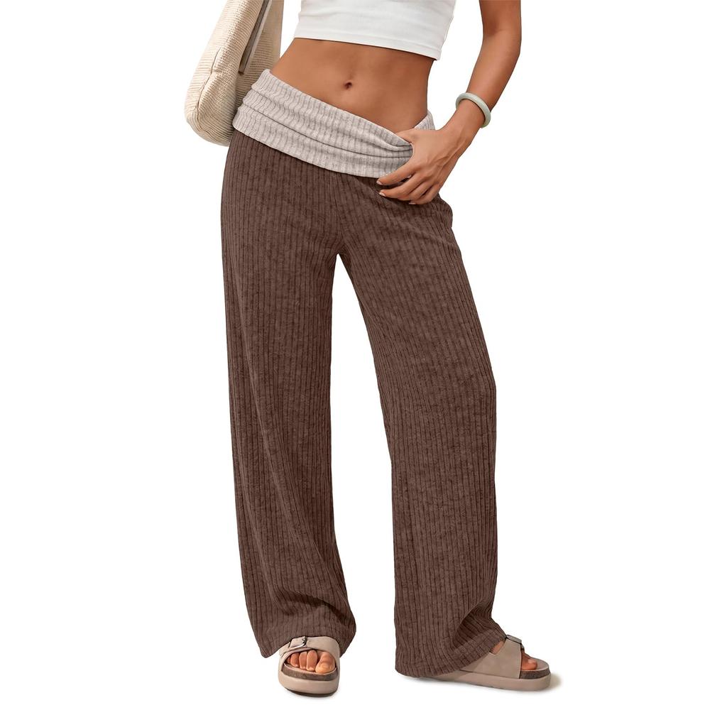Damen High Waist Weite Hosen Weiche Lässige Color Block Hosen