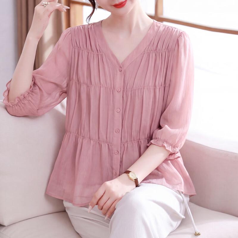 Women s Elegant Chiffon Short-Sleeve Blouse L