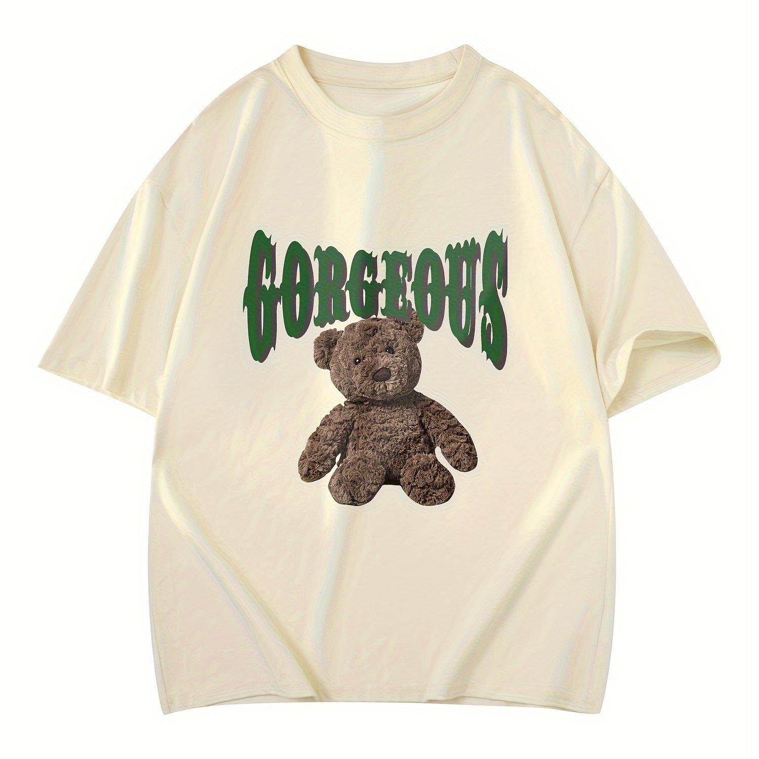 

Men s Loose 100% Cotton Bear Graphic Print T-shirt Casual Short Sleeve Crew Neck Tee Men s Clothing for Outdoor 4XL