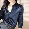 Women's Acetate Satin Long Sleeve Shirt - 2025 Spring & Autumn Petite Collection, French-Inspired High-End Design