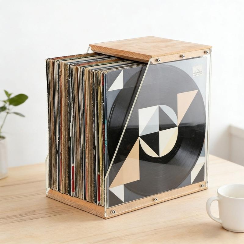 Multipurpose Vinyls Album Storage Case Wooden and Acrylic Record Magazines Display Rack Desktop Ornament