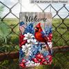 2D Flat Decorative 8×12 Inch Aluminum Plaque Metal Sign | Welcome Patriotic Red Cardinal & Floral Design; Ideal for Home & Outdoor Wall Decor