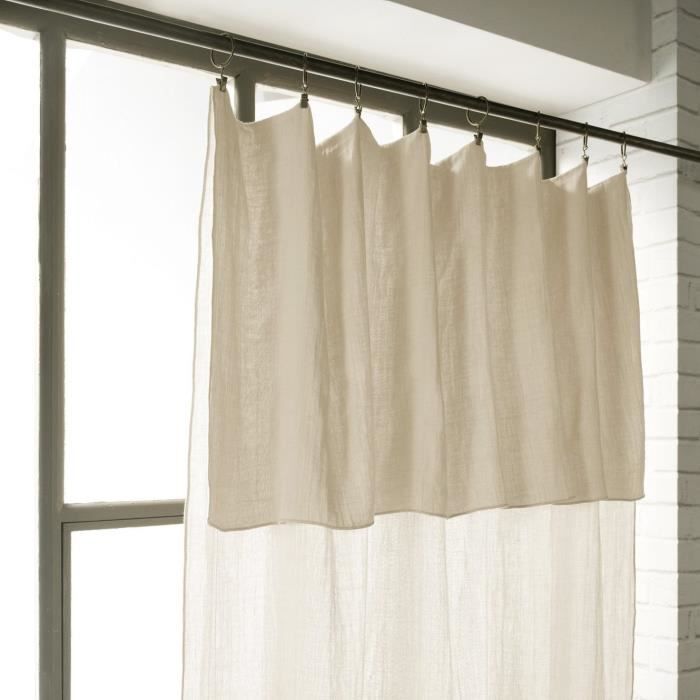 Rideau - Gaze De Coton - Beige - 140 X 300 Cm - Ajustable - 8 Anneaux Pince