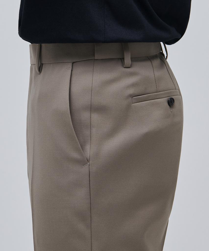 MUSINSA STANDARD Wool Blend Relaxed Tapered Hidden Banding Crop Slacks [Dusty Beige]