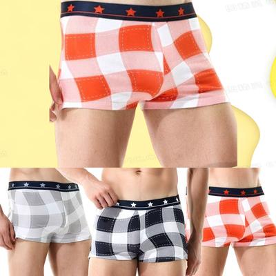 Men Shorts Panties Breathable Sport Shorts with Plaid Print U-convex 3D Crotch Underwear Comfortable Stylish Elastic Waistband Wide Boxer Panties