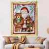 Vintage Wall Tapestry Folk Art Christmas Santa Bear Reindeer Winter Friends Decor for Holiday Living Room Gift