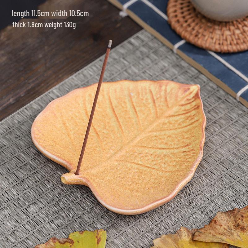 Ceramic Ginkgo & Bodhi Leaf Incense Holder - Creative Home Decor Ornament